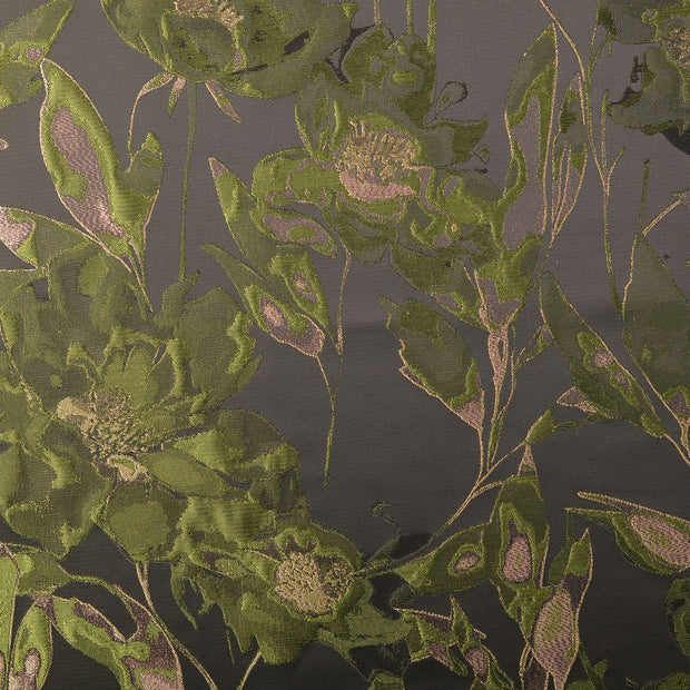 Jacquard fabric Flowers Olive Green