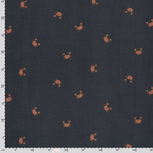 Muslin fabric Crabs Navy