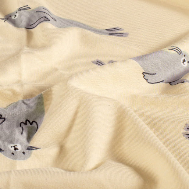 French Terry fabric Animals Beige