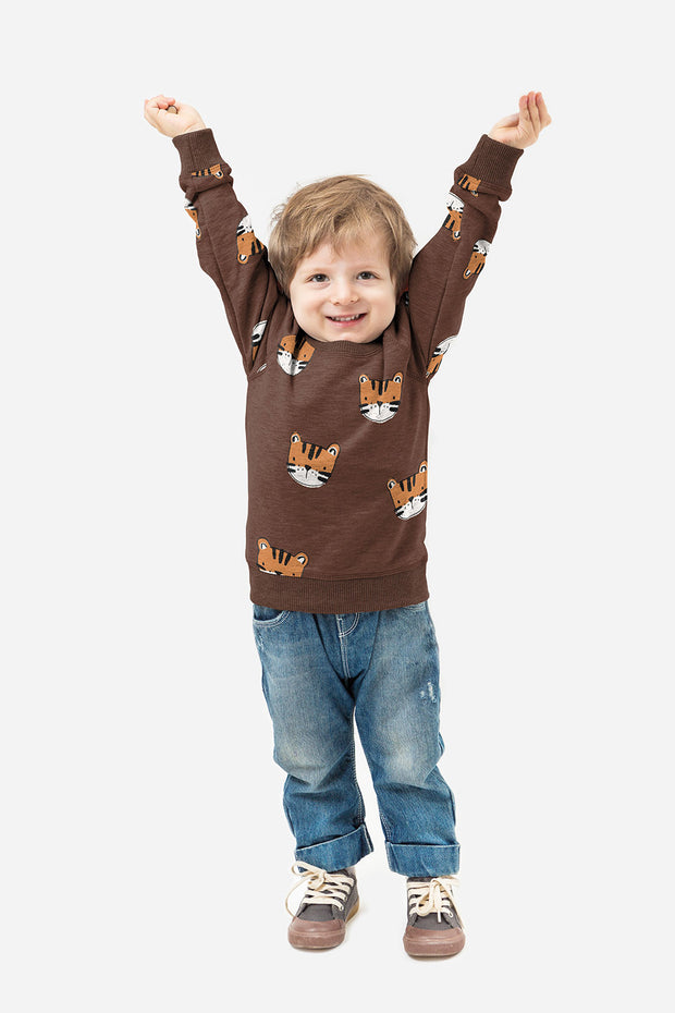 French Terry fabric Tigers Brown