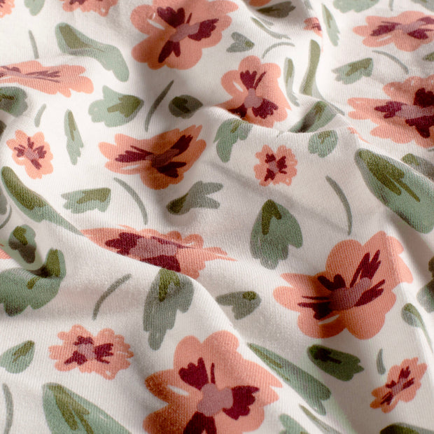 French Terry fabric Flowers Off White