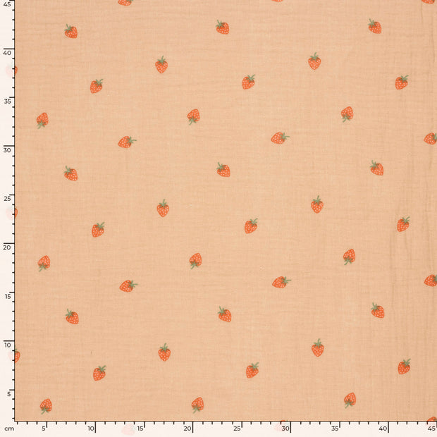 Muslin fabric Strawberries Old Pink