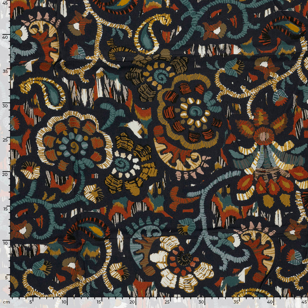 Viscose Satin fabric Abstract Navy