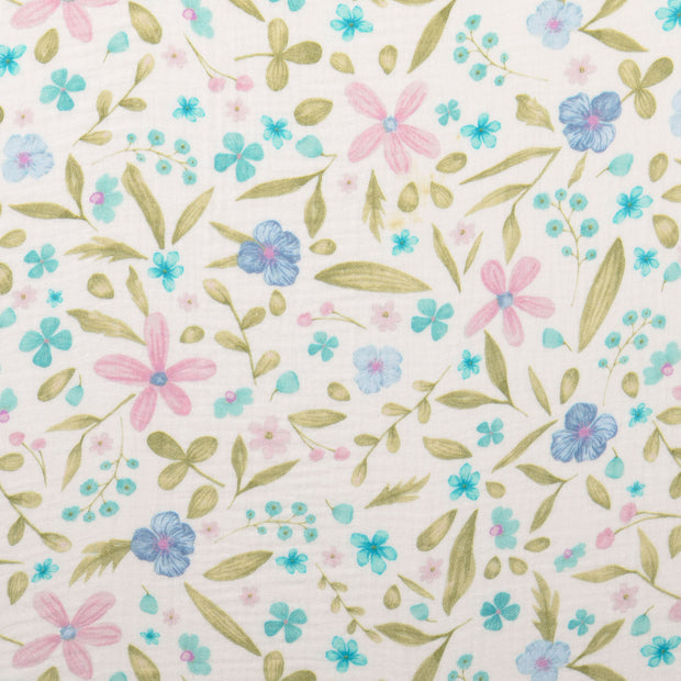 double gaze tissu fleurs multicolore