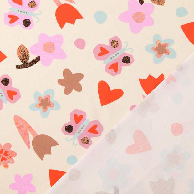 Cotton Jersey fabric Beige digital printed 
