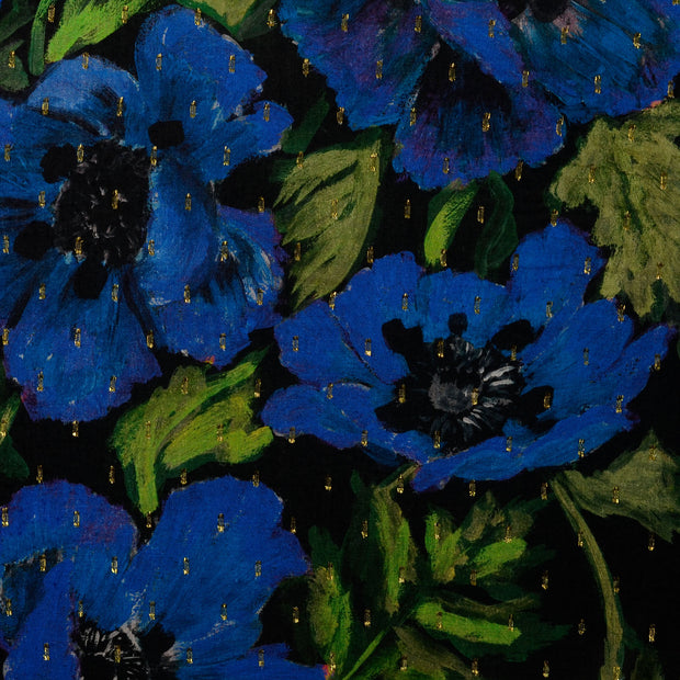 Viskose fabrik Blumen Königsblau