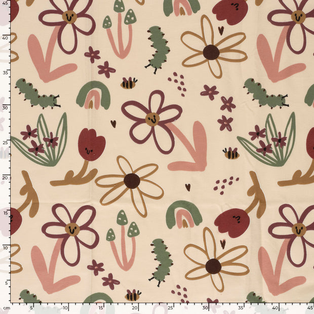 French Terry fabric Flowers Beige