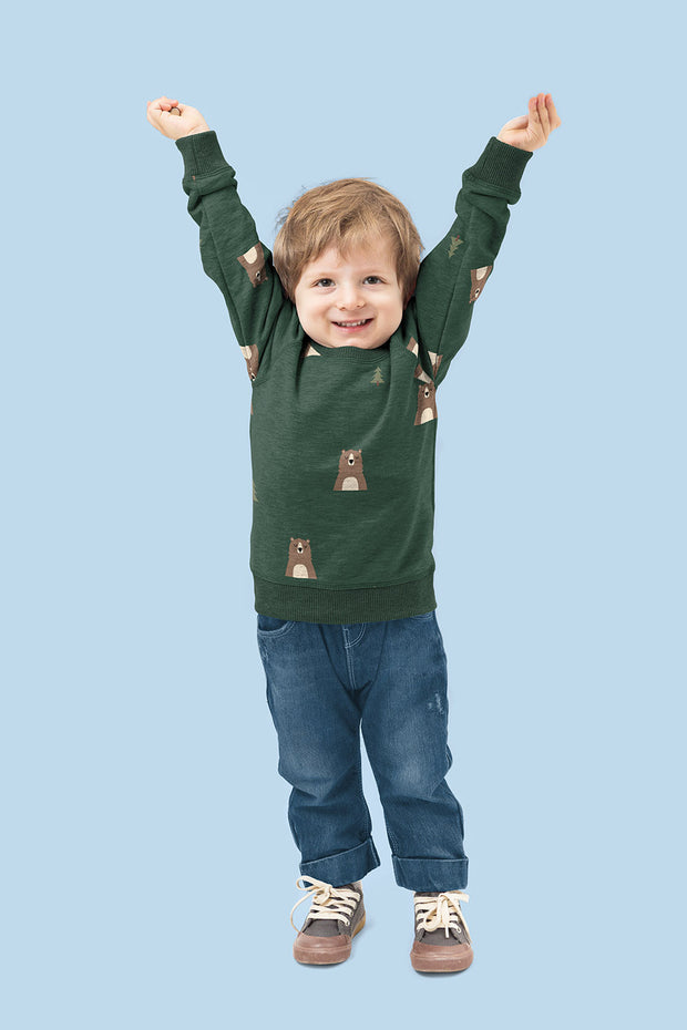 French Terry fabric Bears Dark Green