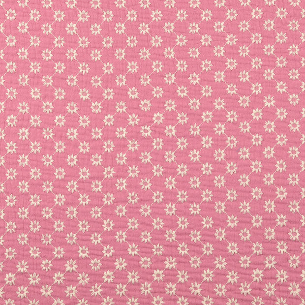 double gaze tissu fleurs Bordeaux