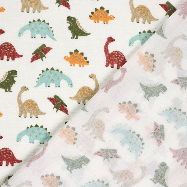 Double gaze tissu dinosaures imprimé 