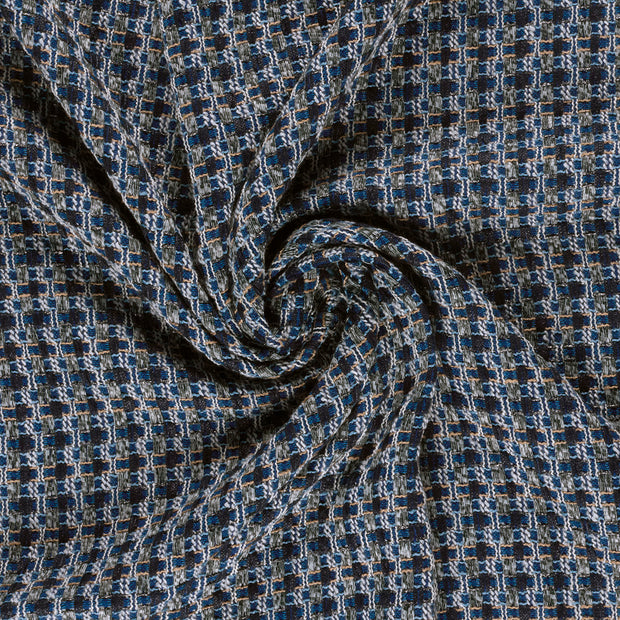 Bouclé tissu Bleu Marine fil teint 