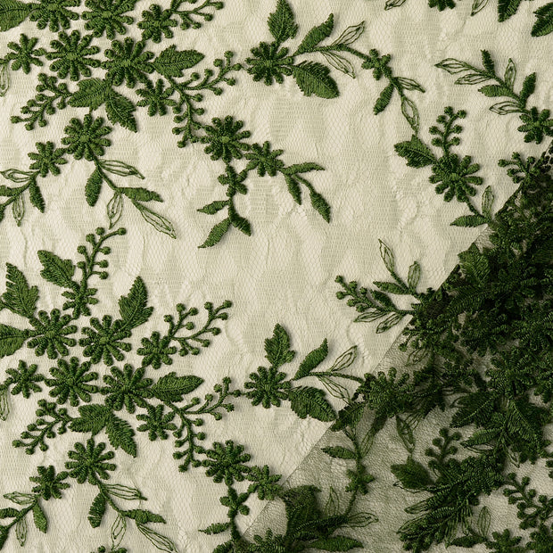 Dentelle tissu Menthe foncée brodé avec bordure 