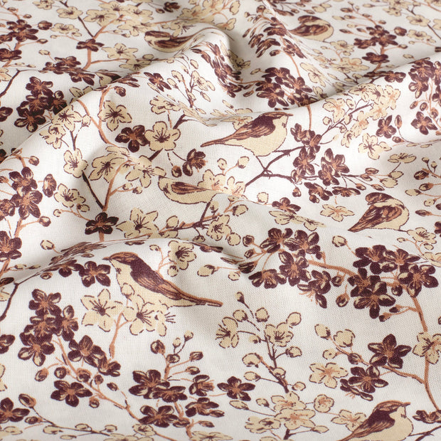 Popeline de Coton tissu oiseaux Blanc cassé