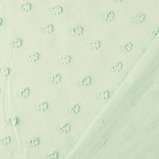 Popeline de Coton tissu menthe brodé 