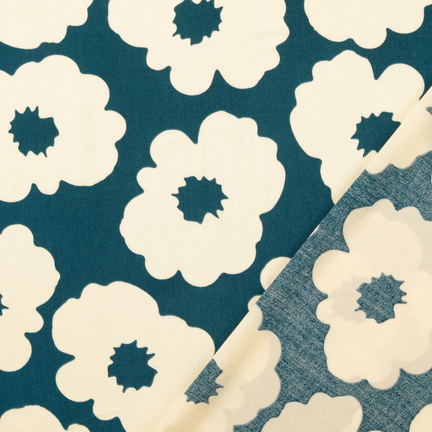 Popeline de Viscose tissu Bleu Canard imprimé 