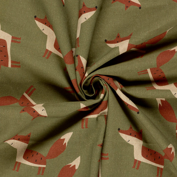 Linen Look fabric Dark Green digital printed 