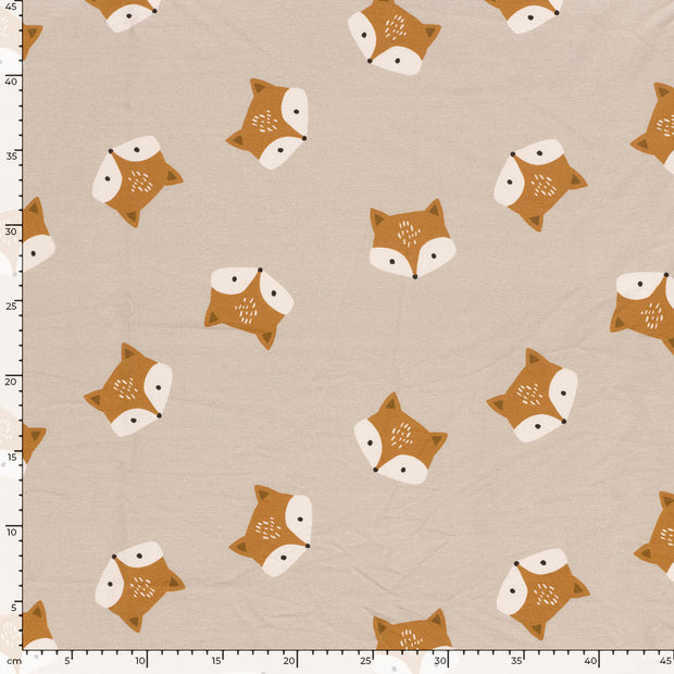 French Terry fabric Foxes Beige
