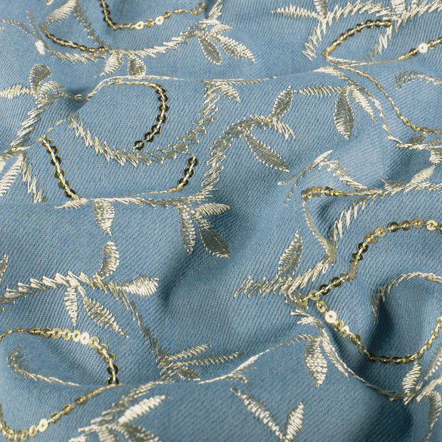 Jeans tissu Feuilles Bleu clair