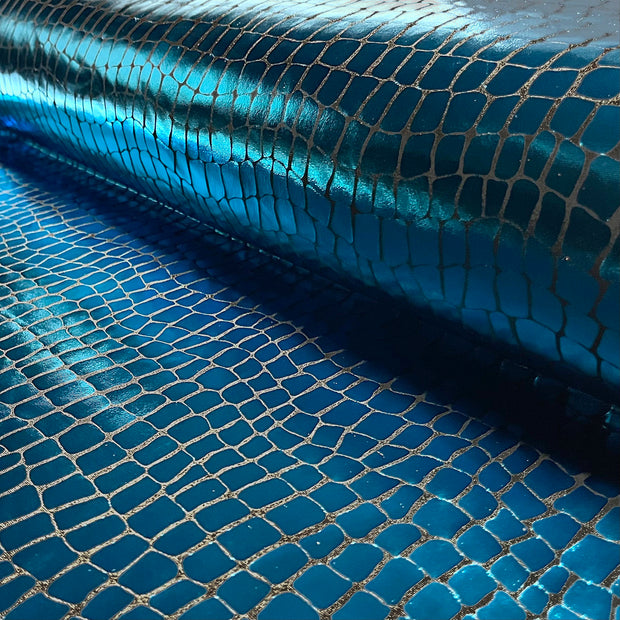 Lamé fabric Crocodiles Aqua