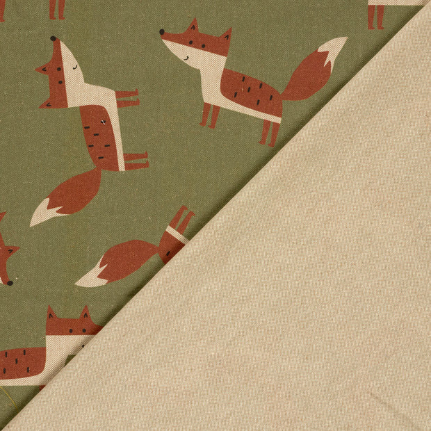 Linen Look fabric Foxes digital printed 