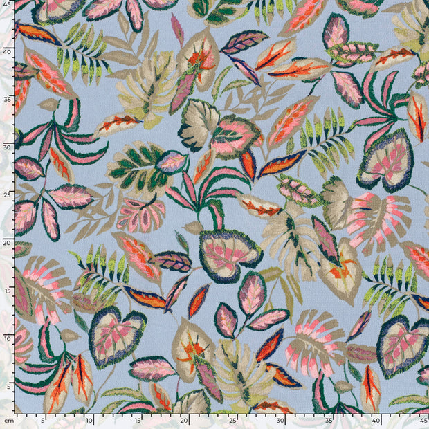 Polyester Bubble fabric Leaves Light Blue