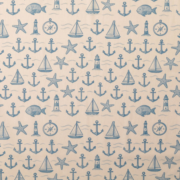 Cotton Poplin fabric Anchors Beige