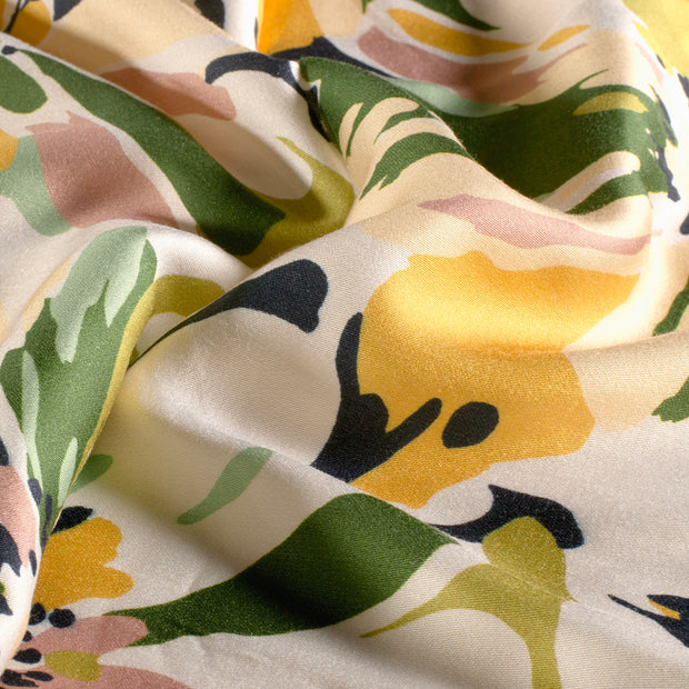 Viscose Satin fabric Flowers Light Yellow