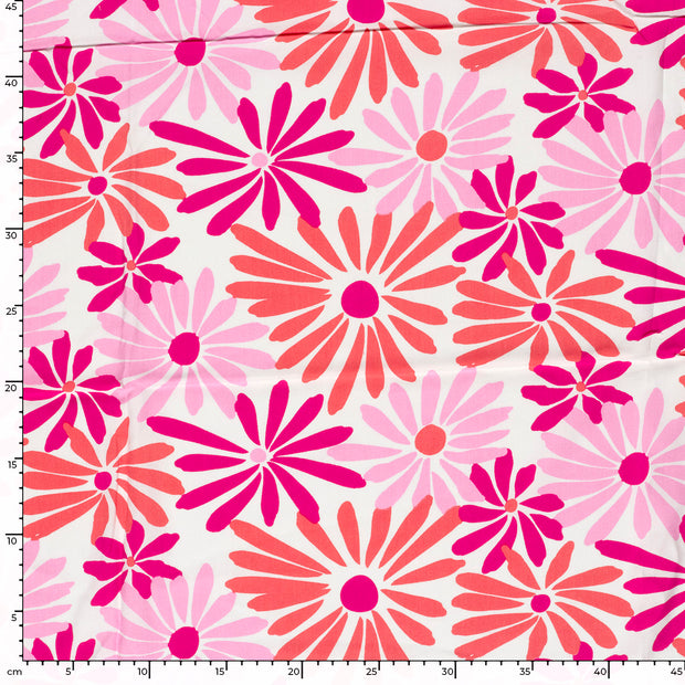 Bambou Poplin tissu fleurs Rose