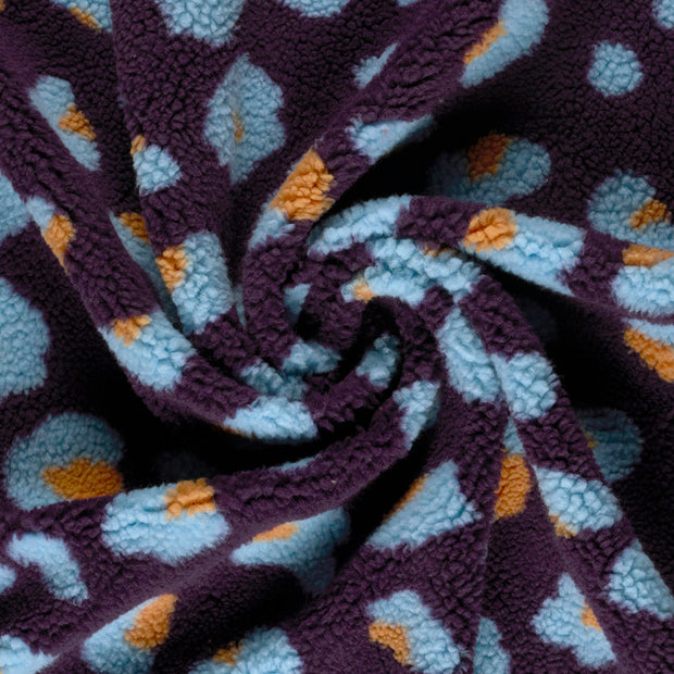 Sherpa Fleece fabric Aubergine printed 