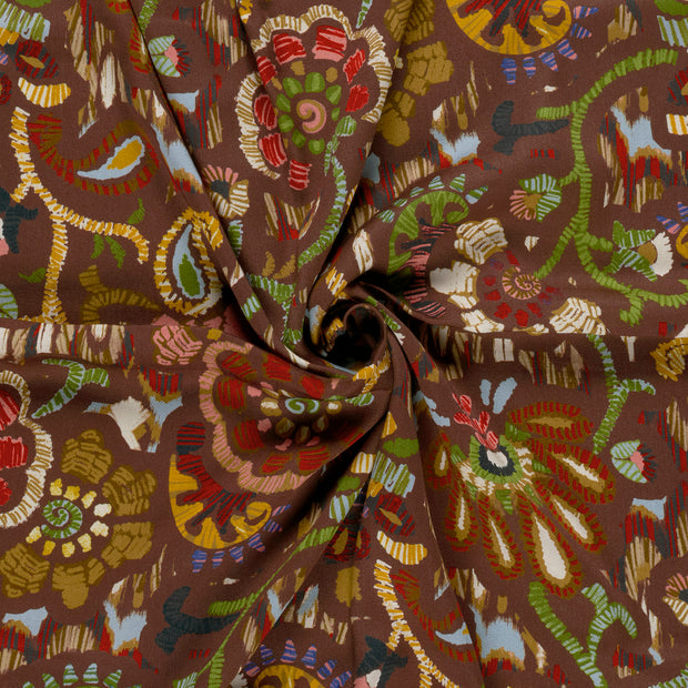 Viscose Satin fabric Brown printed 