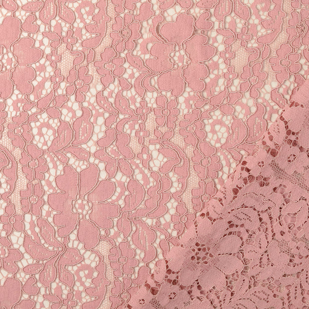 Dentelle tissu Rose clair brodé avec bordure 