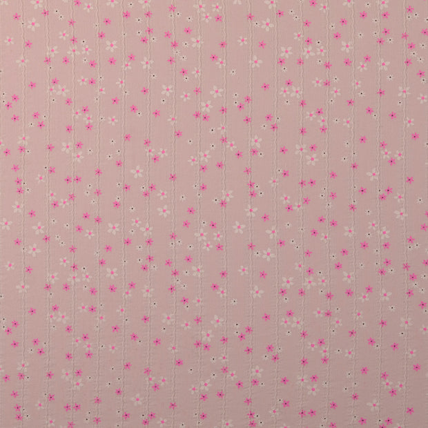 Voile tissu fleurs Rose