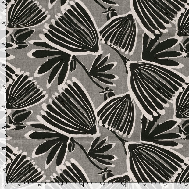  tissu fleurs Gris foncé