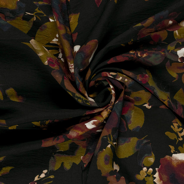Viscose Nylon Crepe tissu Noir imprimé 