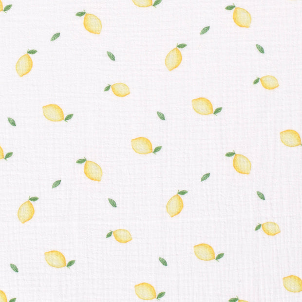 Double gaze tissu fruits Blanc