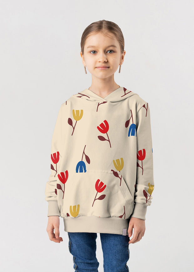 French Terry fabrik Blumen Beige