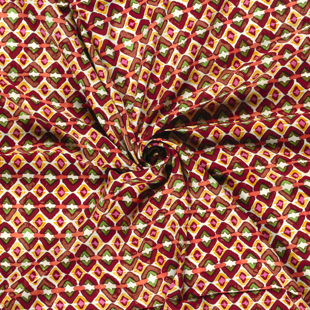 Viscose Poplin fabric Dark Red printed 