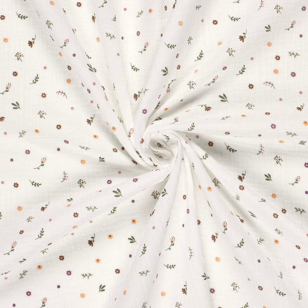 Double gaze tissu Blanc cassé teint et imprimé 