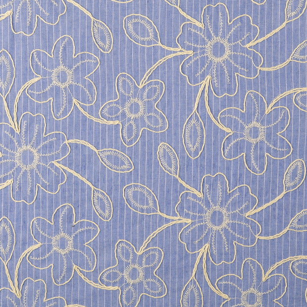 Cotton Poplin fabric Flowers Baby Blue