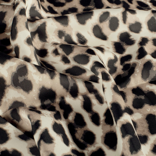 Satin Duchesse fabric Leopards White