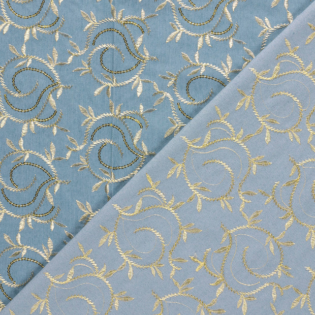 Jeans tissu Feuilles brodé 