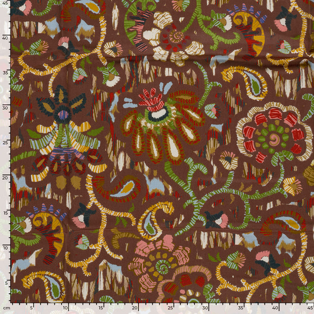 Viscose Satin fabric Abstract Brown