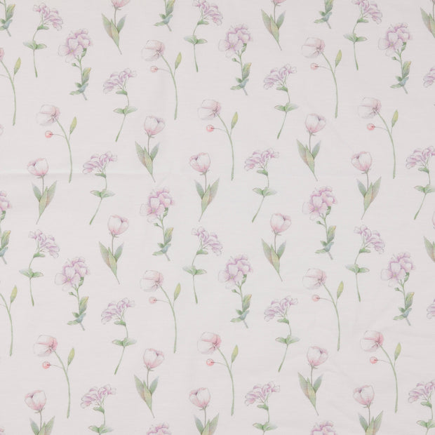Jersey de Coton tissu fleurs blanc