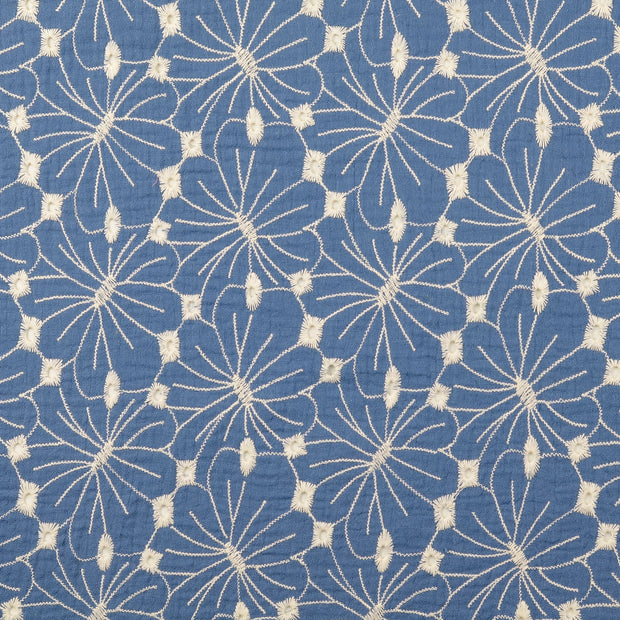 Muslin fabric Flowers Indigo