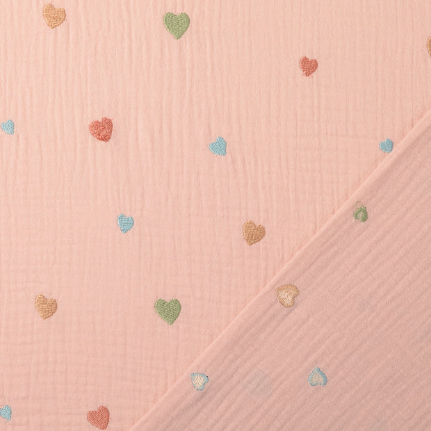Double gaze tissu Rose brodé 