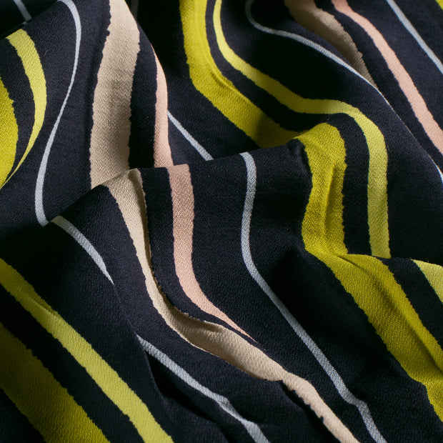Viscose Nylon Crepe fabric Stripes Navy