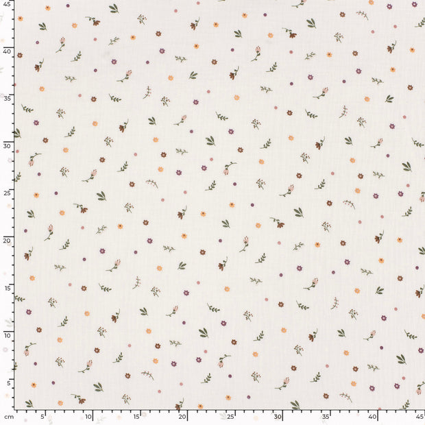 Double gaze tissu fleurs Blanc cassé