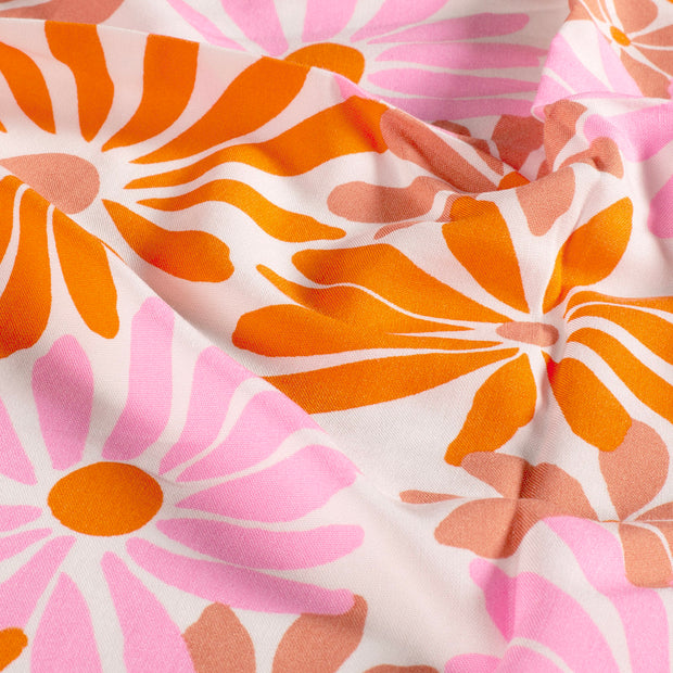 Bamboo Poplin fabric Flowers Orange