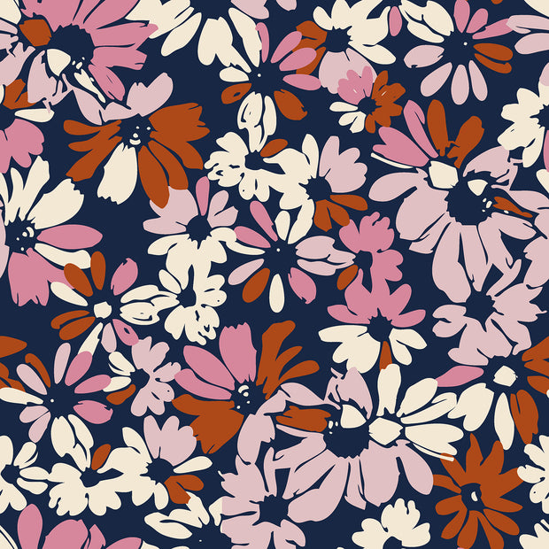 Aqua Protect (waterproof) fabric Flowers Navy
