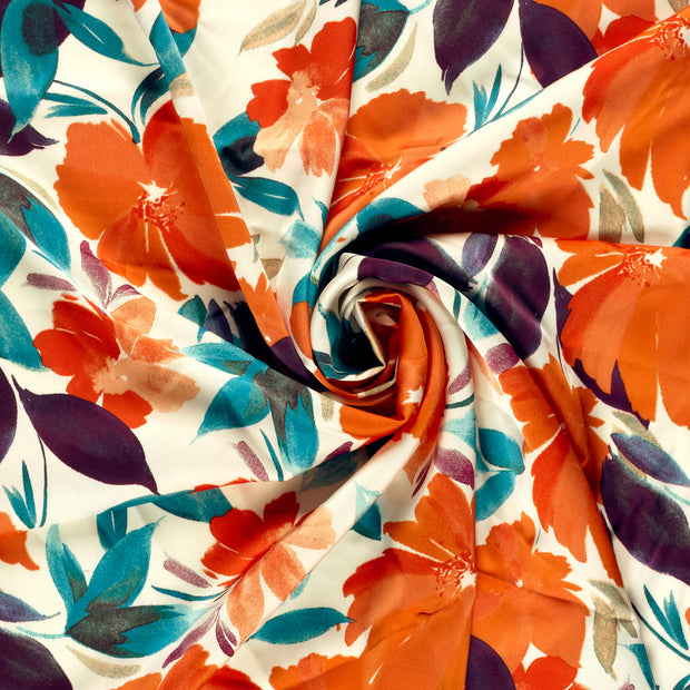 Satin Duchesse fabric Orange printed 